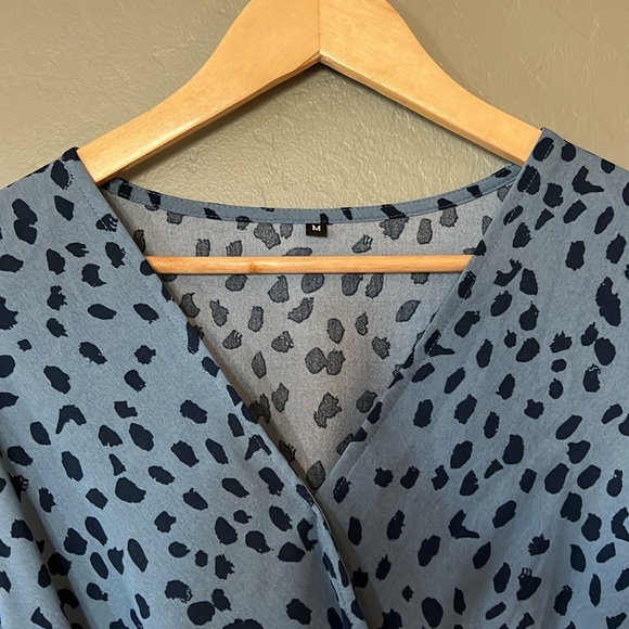 Boho Long-sleeved Maxi Dress- blue leopard print - Picture 7 of 11